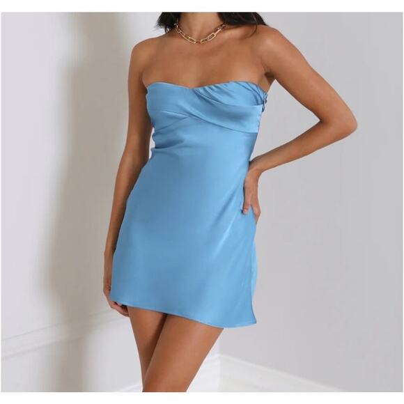 New Hello Molly Style Slip Satin Mini Dress Cinderella Blue US 8 NWT - Picture 1 of 10